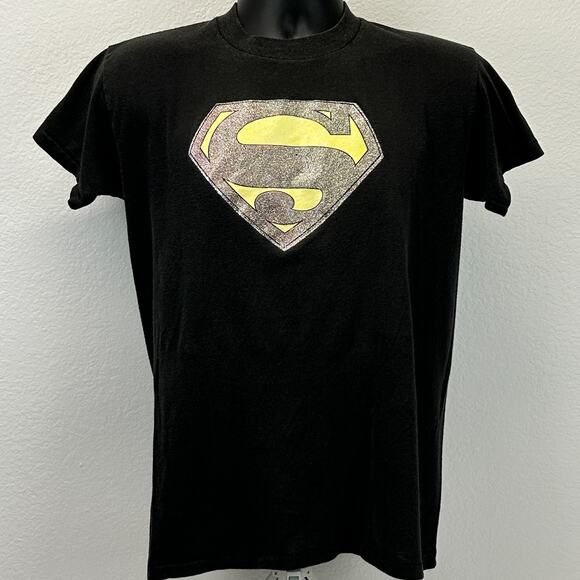 Vintage Superman Glitter Logo T Shirt Mens M Medium Black 80s DC Comics Tee - Picture 2 of 8